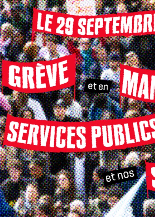 Visuel de la CGT : « Le 29 septembre, en grève et en manifestations pour nos services publics et nos salaires ».