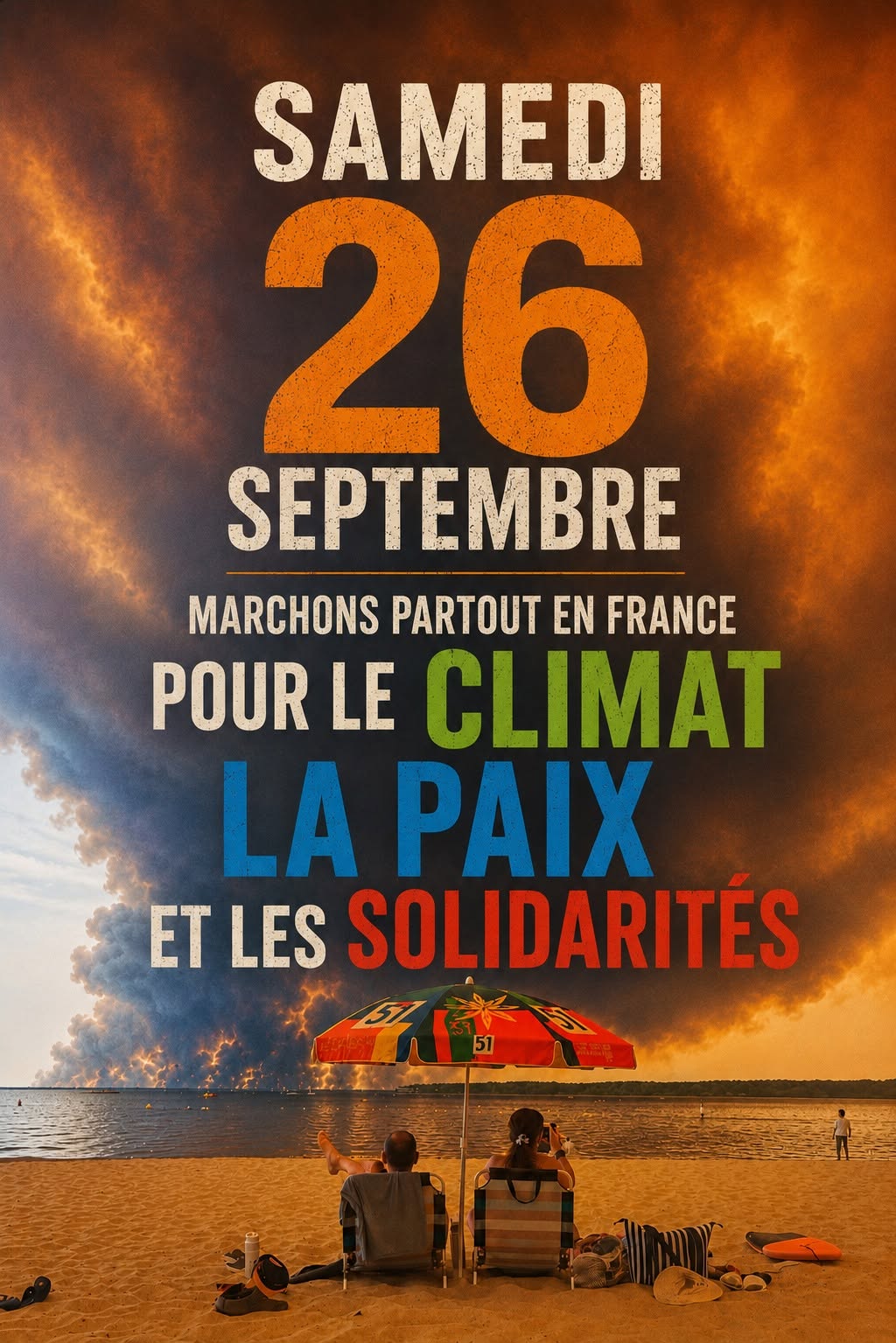 Samedi 26 septembre — marchons partout en France pour le climat, la paix et les solidarités. Affiche de l'appel.