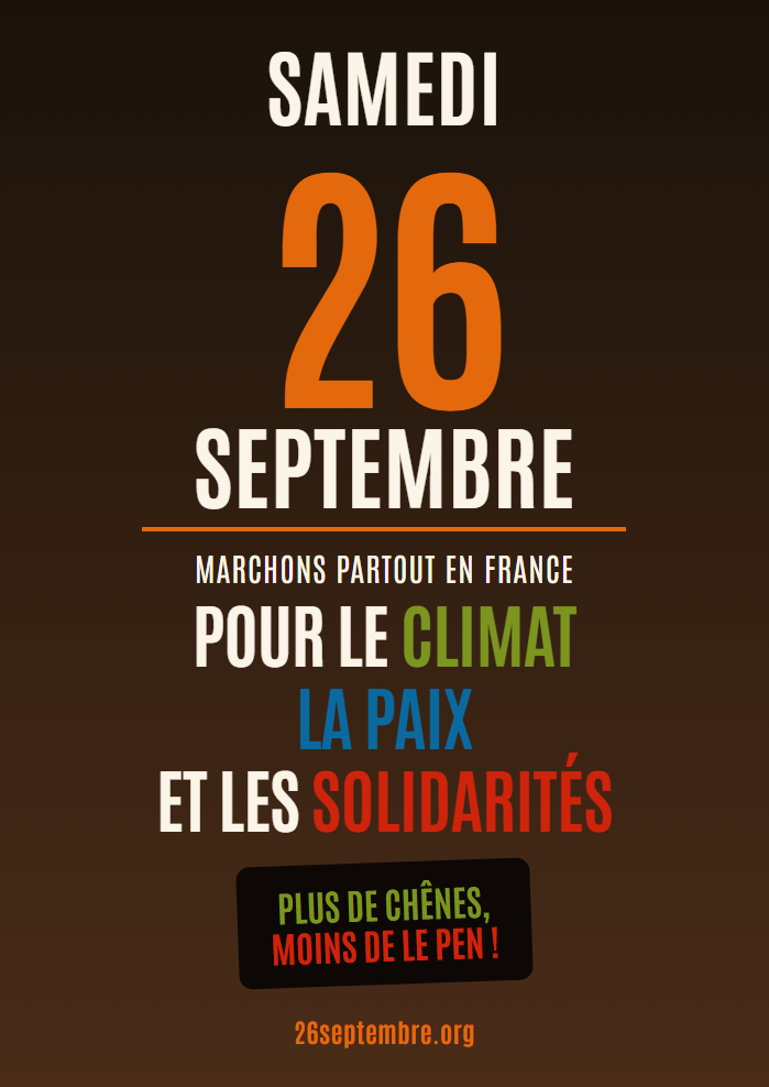 Affiche du 26 septembre — Plus de chênes, moins de Le Pen !