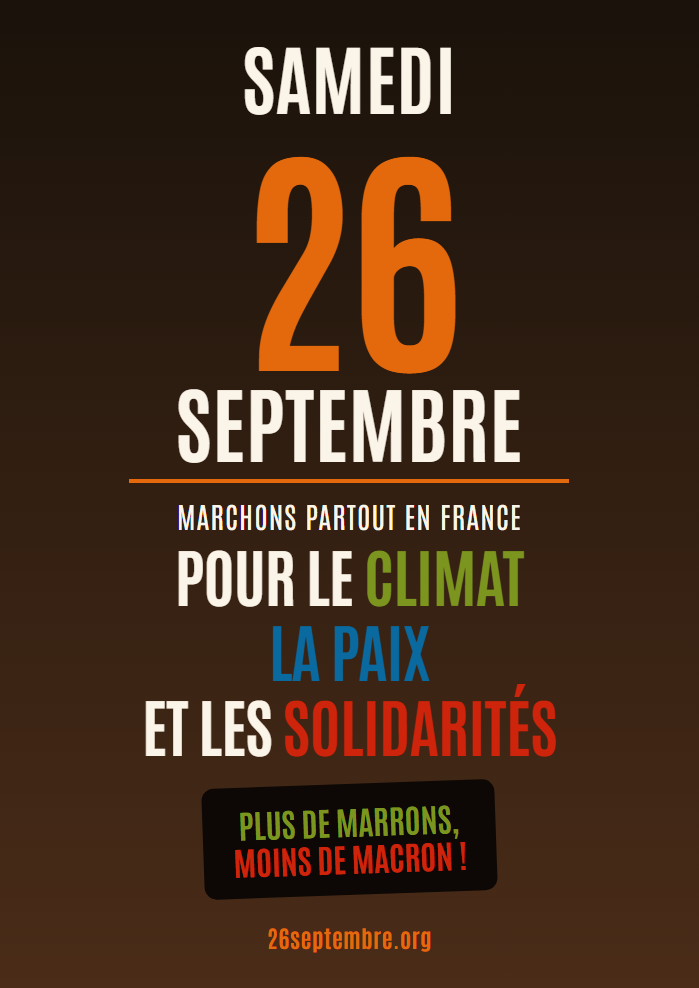 Affiche du 26 septembre — Plus de marrons, moins de Macron !