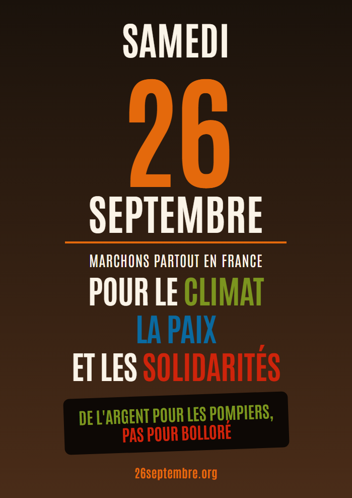Affiche du 26 septembre — De l'argent pour les pompiers, pas pour Bolloré