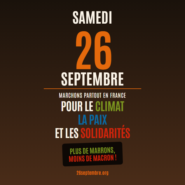 Visuel carré du 26 septembre — Plus de marrons, moins de Macron !