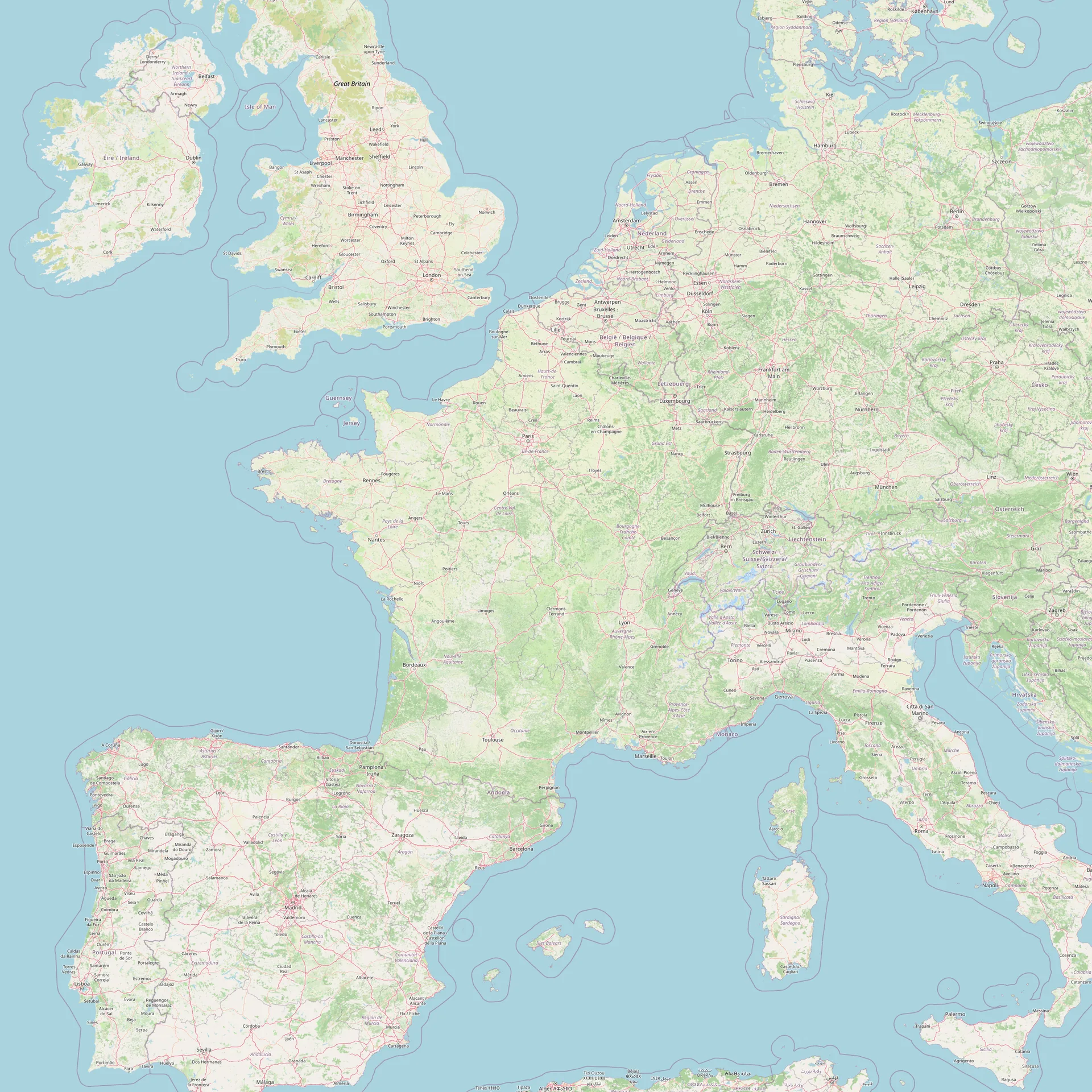 Carte de la France et de l'Europe de l'Ouest