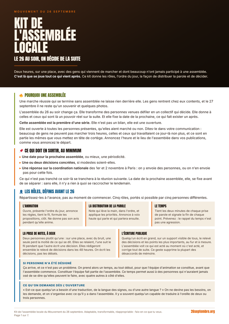 Première page du document « Kit de l'assemblée locale »
