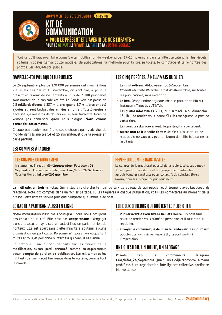 Première page du document « Kit de communication »