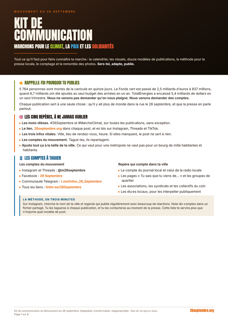 Première page du document « Kit de communication »