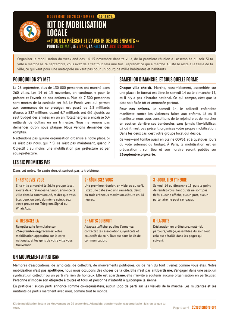 Première page du document « Kit de mobilisation locale »