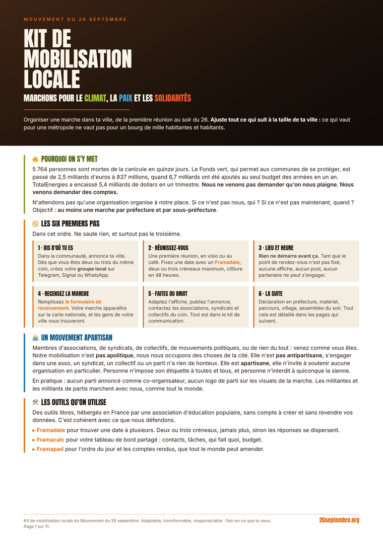 Première page du document « Kit de mobilisation locale »