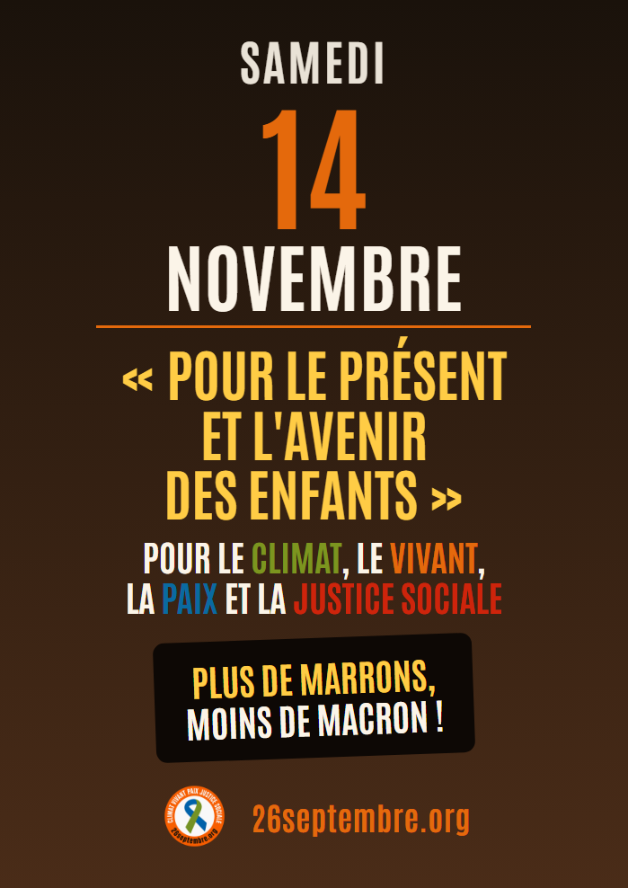 Affiche du 14 novembre : Plus de marrons, moins de Macron !