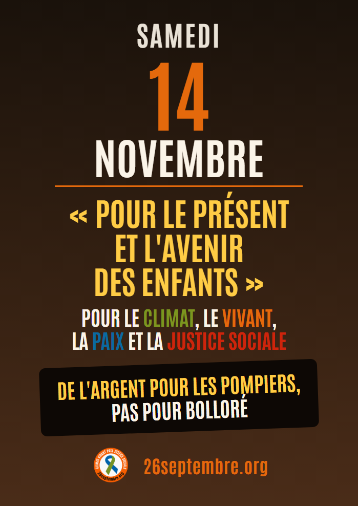 Affiche du 14 novembre : De l'argent pour les pompiers, pas pour Bolloré