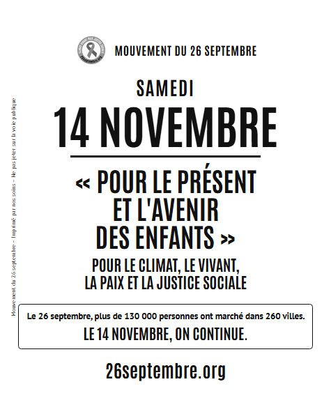 Flyer du 14 novembre, recto — Noir et blanc, économie d'encre
